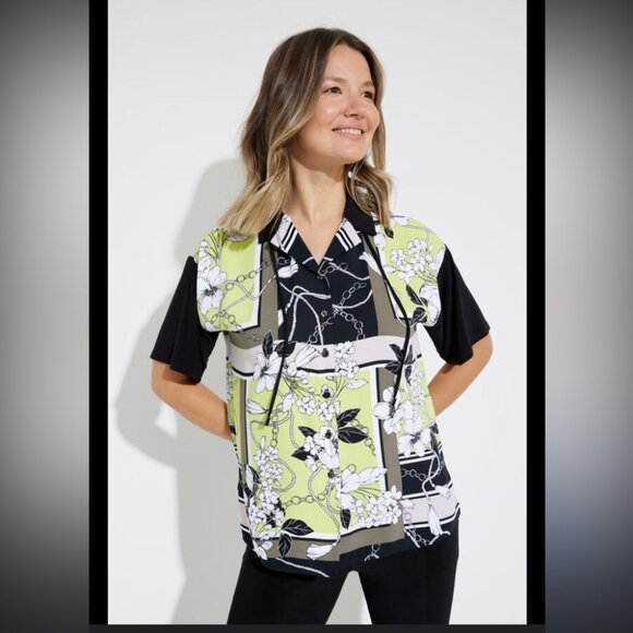 Joseph Ribkoff Green Mixed Media Blouse - Picture 1 of 12